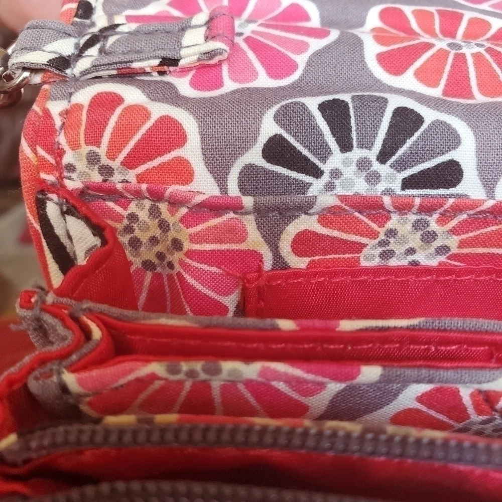 Vera Bradley Retired Cheery Blossoms Floral Pink Orange Gray Wristlet Wallet